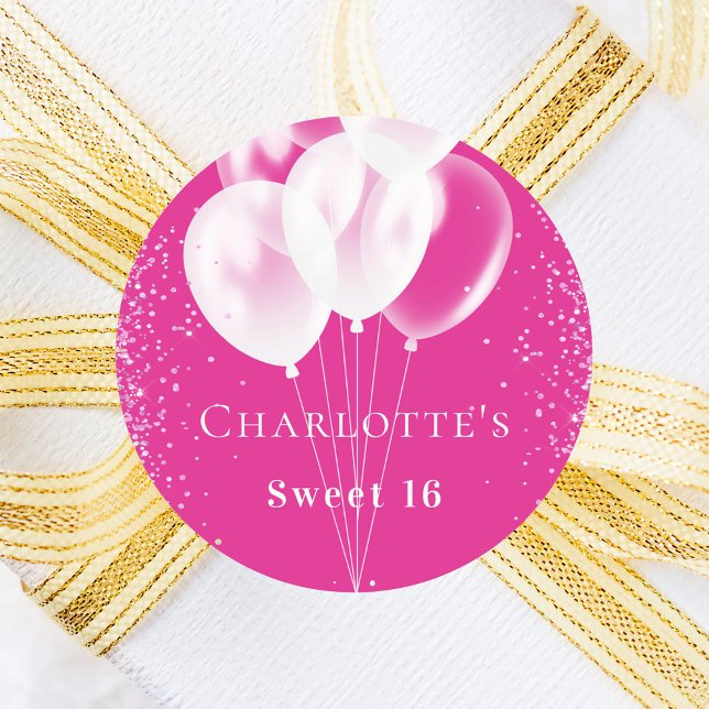 Sticker Rond Anniversaire rose ballons blanc fille (Créateur téléchargé)