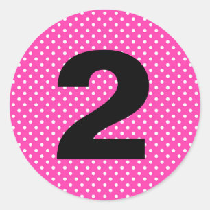 Sticker Rond Anniversaire Rose chaud avec Pois blancs