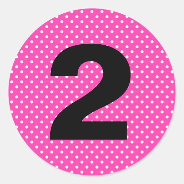 Sticker Rond Anniversaire Rose chaud avec Pois blancs (Devant)