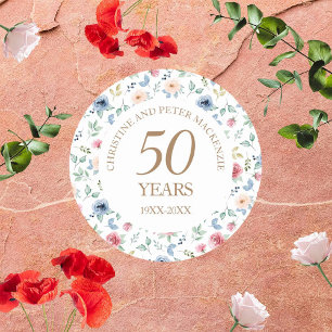 Sticker Rond Anniversaire Rose du 50e Mariage Blush