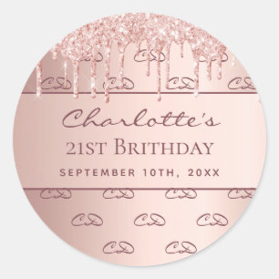 Sticker Rond Anniversaire rose or monogramme