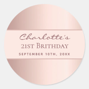 Sticker Rond Anniversaire rose or monogramme élégant simple