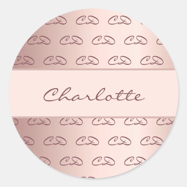 Sticker Rond Anniversaire rose or monogramme motif initiales no (Devant)