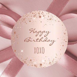 Sticker Rond Anniversaire rose or parties scintillant poussière