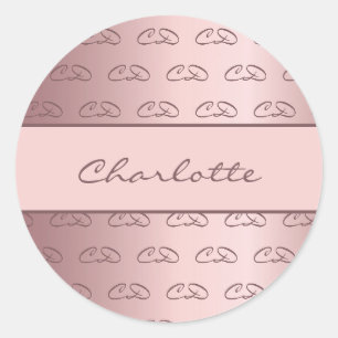 Sticker Rond Anniversaire rose poussiéreux rose monogramme init