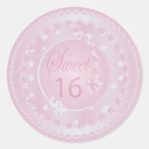 Sticker Rond Anniversaire rose sweet sixteen