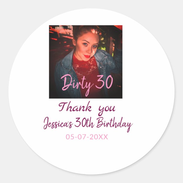 Sticker Rond Anniversaire sale 30 ajouter nom rose ajouter phot (Devant)
