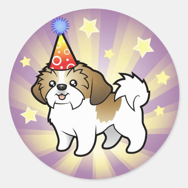 Sticker Rond Anniversaire Shih Tzu (chiot coupé) (Devant)