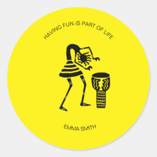 Sticker Rond Anniversaire, Silhouette Awesome Drumming Girl