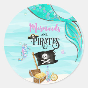 Sticker Rond Anniversaire Sirènes et Pirates