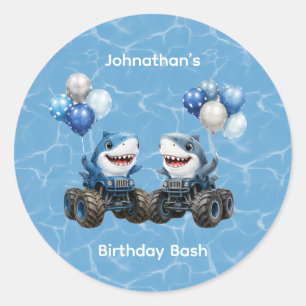 Sticker Rond Anniversaire Thème Camion Monstre Requin