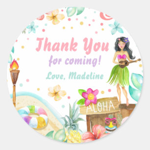 Sticker Rond Anniversaire Tropical Luau Hawaïen Pastel Fête Pis