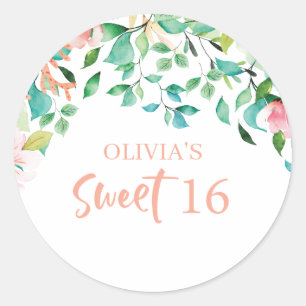 Sticker Rond Anniversaire Tropical Sweet 16 Aloha Luau