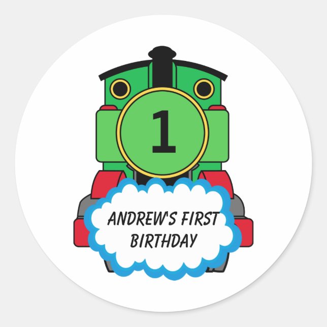 Sticker Rond Anniversaire Vert Train (Devant)
