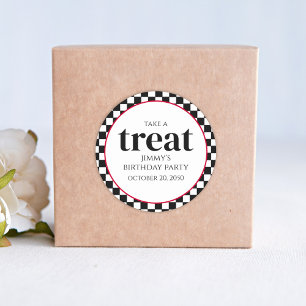 Sticker Rond Anniversaire Whimsical mignon noir Checkpoint Trea