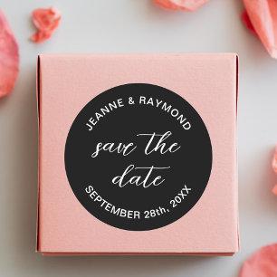 Sticker Rond Annonce de mariage élégante noire pour Sauvegarder