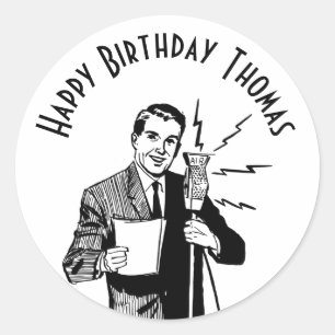Sticker Rond Annonce radio vintage d'anniversaire
