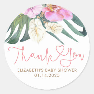 Sticker Rond Anthuriums Orchidées Roses Merci Tropical