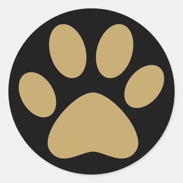Sticker Rond Antique Gold Pet chat Chien Paw Black (Devant)