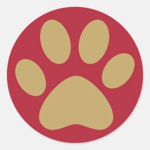 Sticker Rond Antique Gold Pet chat Chien Paw Noël Rouge