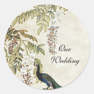 Sticker Rond Antique Look Peacock Mariage Enveloppe Seal