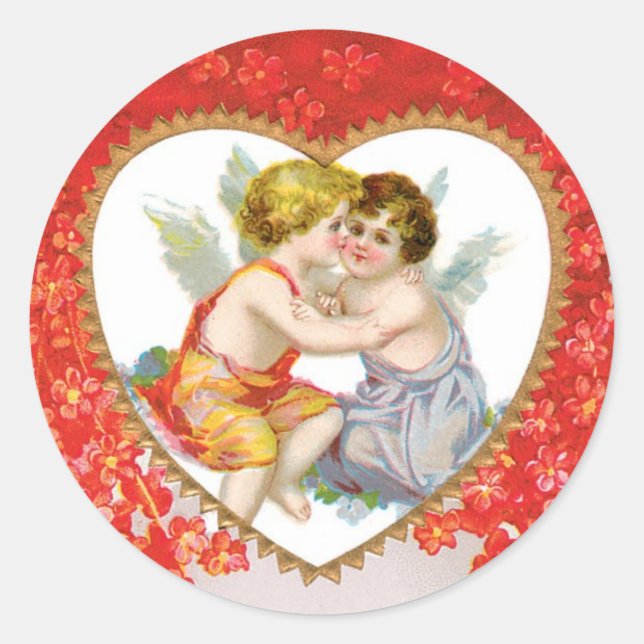 Sticker Rond Antique Saint-Valentin Ange(Cupidon) Coeur (Devant)