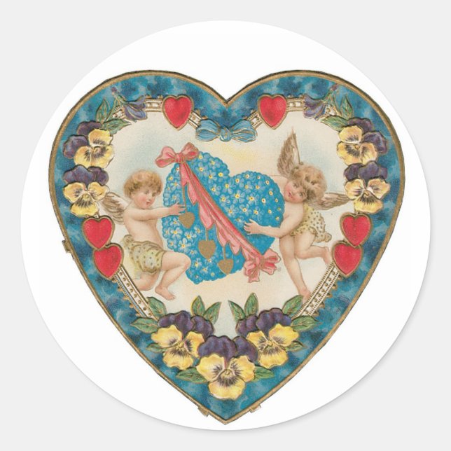 Sticker Rond Antique Saint Valentin Coeur Cupidé (Devant)