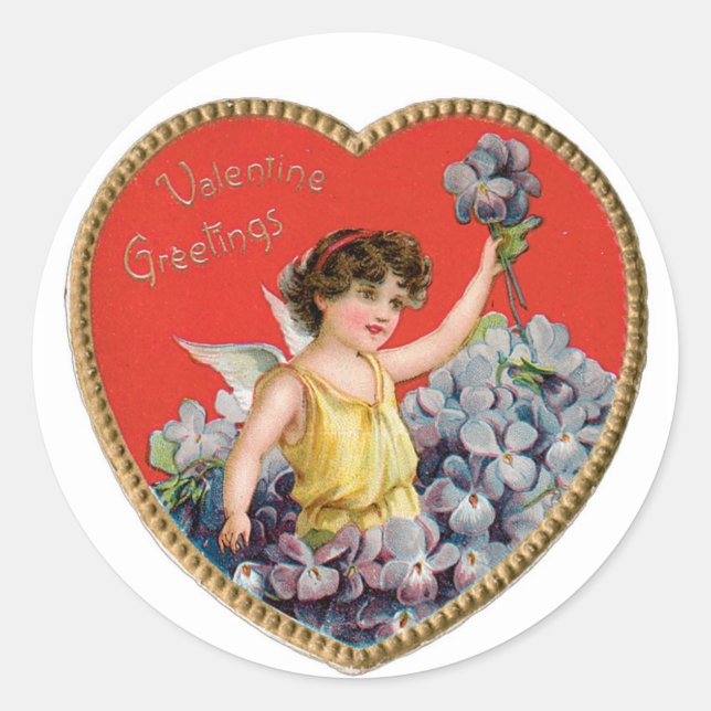Sticker Rond Antique Saint Valentin Coeur Cupidé (Devant)
