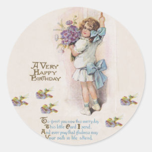 Sticker Rond Antique Très Joyeux Anniversaire