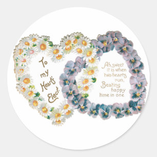 Sticker Rond Antique Valentine Bouquet Coeur