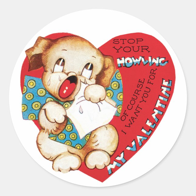 Sticker Rond Antique Valentine Coeur de chiot (Devant)