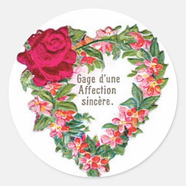 Sticker Rond Antique Valentine Coeur de fleurs (Devant)