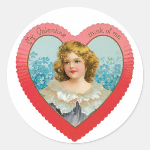 Sticker Rond Antique Valentine Coeur fille