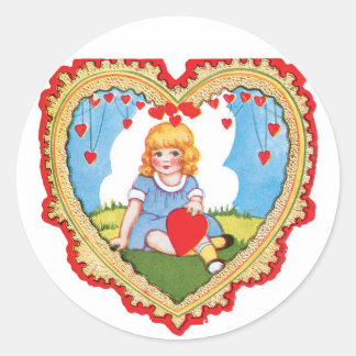 Sticker Rond Antique Valentine Coeur fille