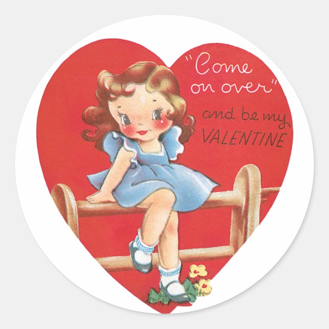 Sticker Rond Antique Valentine Coeur fille (Devant)