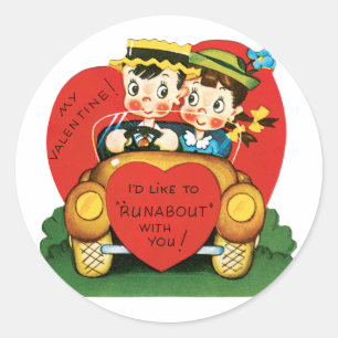 Sticker Rond Antique Valentine Couple Heart