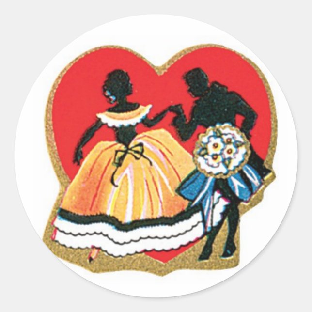 Sticker Rond Antique Valentine Couple Heart (Devant)