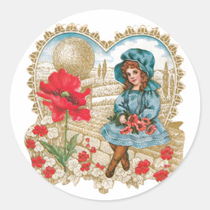 Sticker Rond Antique Valentine Fleur fille