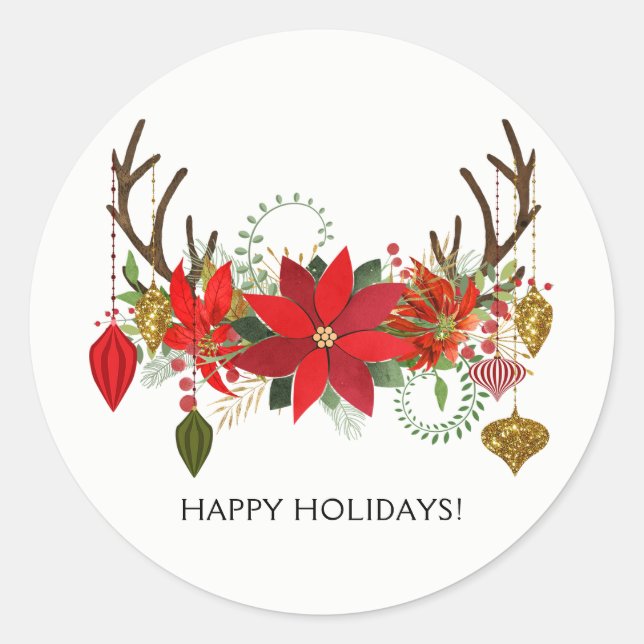 Sticker Rond Antlers Ornements Floraux Antlers Vacances Rustiqu (Devant)