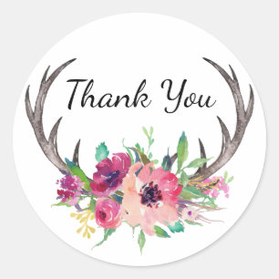 Sticker Rond Antlers Rustiques Boho Floral Allure