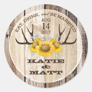 Sticker Rond Antlers rustiques Fleurs de soleil Mariage de pays