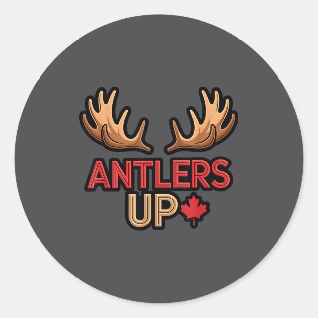 Sticker Rond Antlers Up Canadian Pride Funny Canada Flag Moose  (Devant)