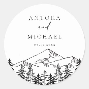 Sticker Rond ANTORA Montagnes noires et blanches Noms Mariages