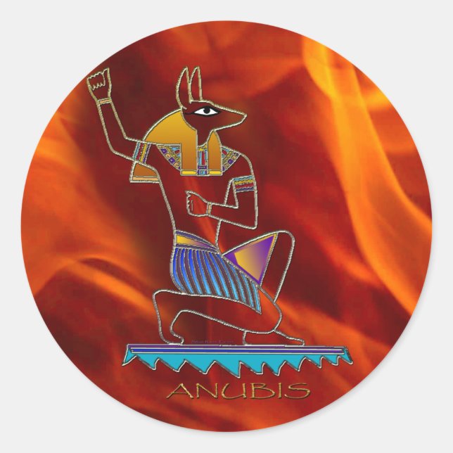 Sticker Rond ANUBIS & Flames Égyptien Dieu Histoire Sticking Se (Devant)