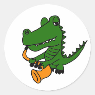 Sticker Rond AO alligator jouant le saxophone