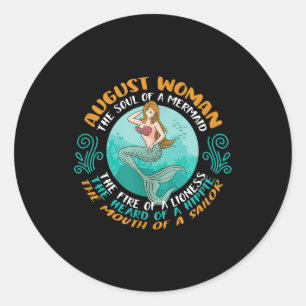 Sticker Rond Août Femme Âme De Mermaid Leo Zodiac Anniversaire