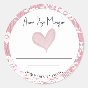 Sticker Rond ** AP30 dentelle fait maison Coeur rose Générique