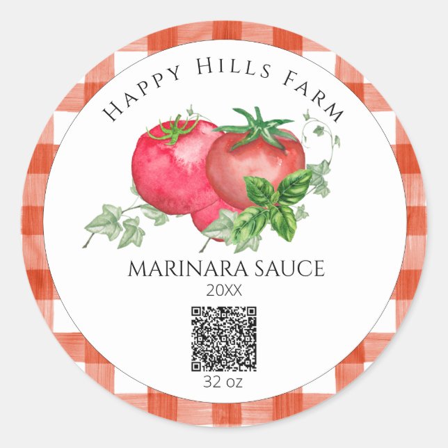 Sticker Rond *~* AP30 Tomate LOGO Canning QR Jar (Devant)