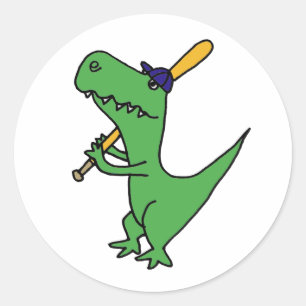 Sticker Rond AP-T-rex Dinosaure Jouer au baseball