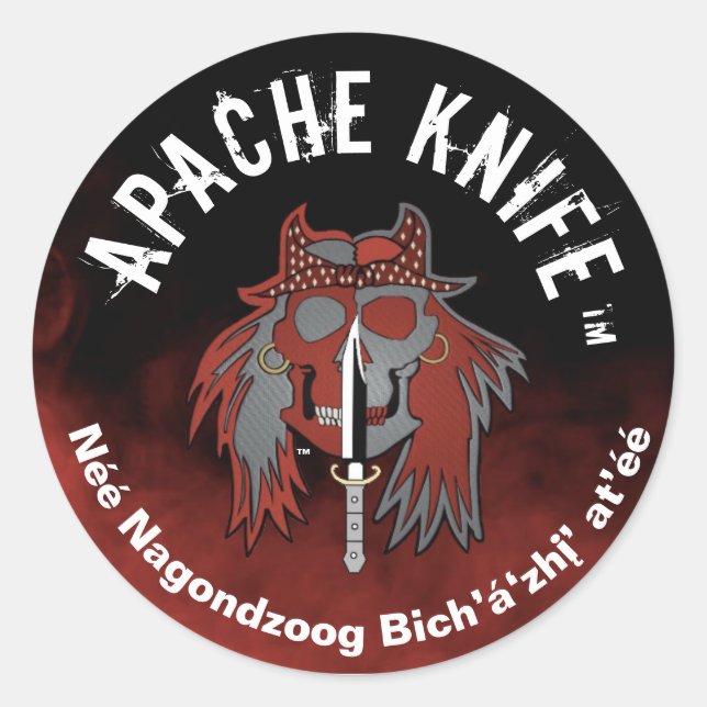 Sticker Rond Apache Kinfe ®️ ™️ 🇺 Nous Luttons Contre Le Mal.  (Devant)